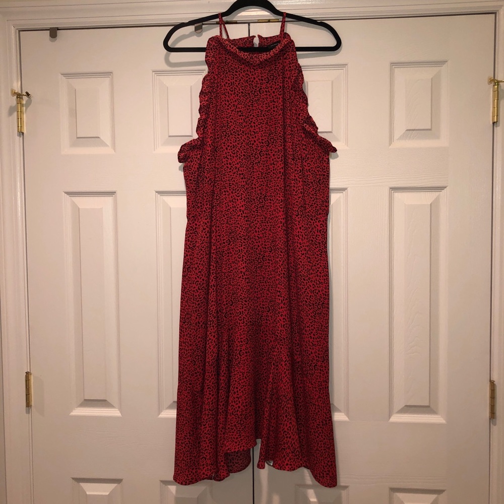 WHO WHAT WEAR midi pink leopard halter top dress